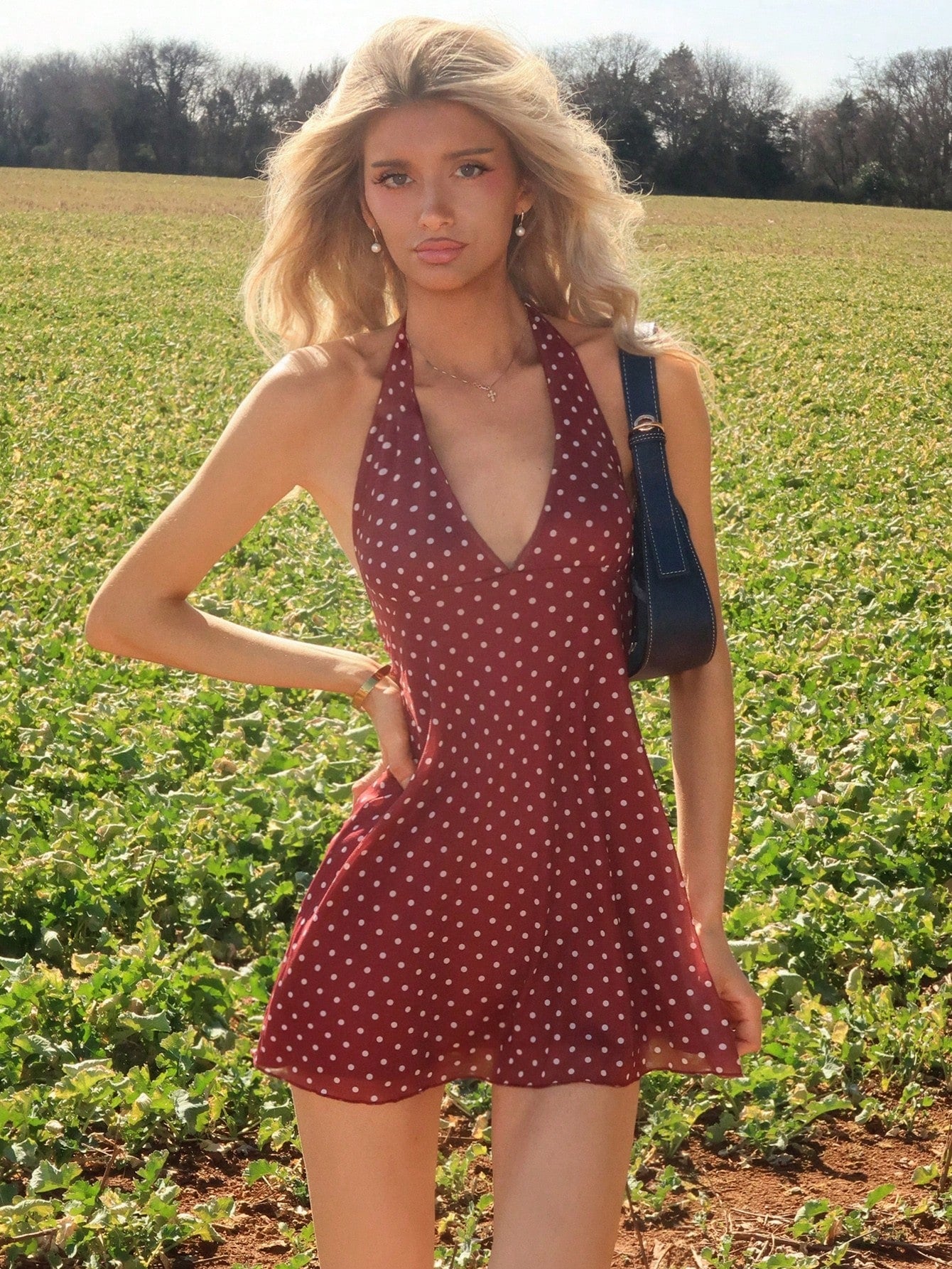 Sydney Algeri Romantic Polka Dot V-Neck Mini Dress For Women, Early Autumn Party Elegant, French Girl Style