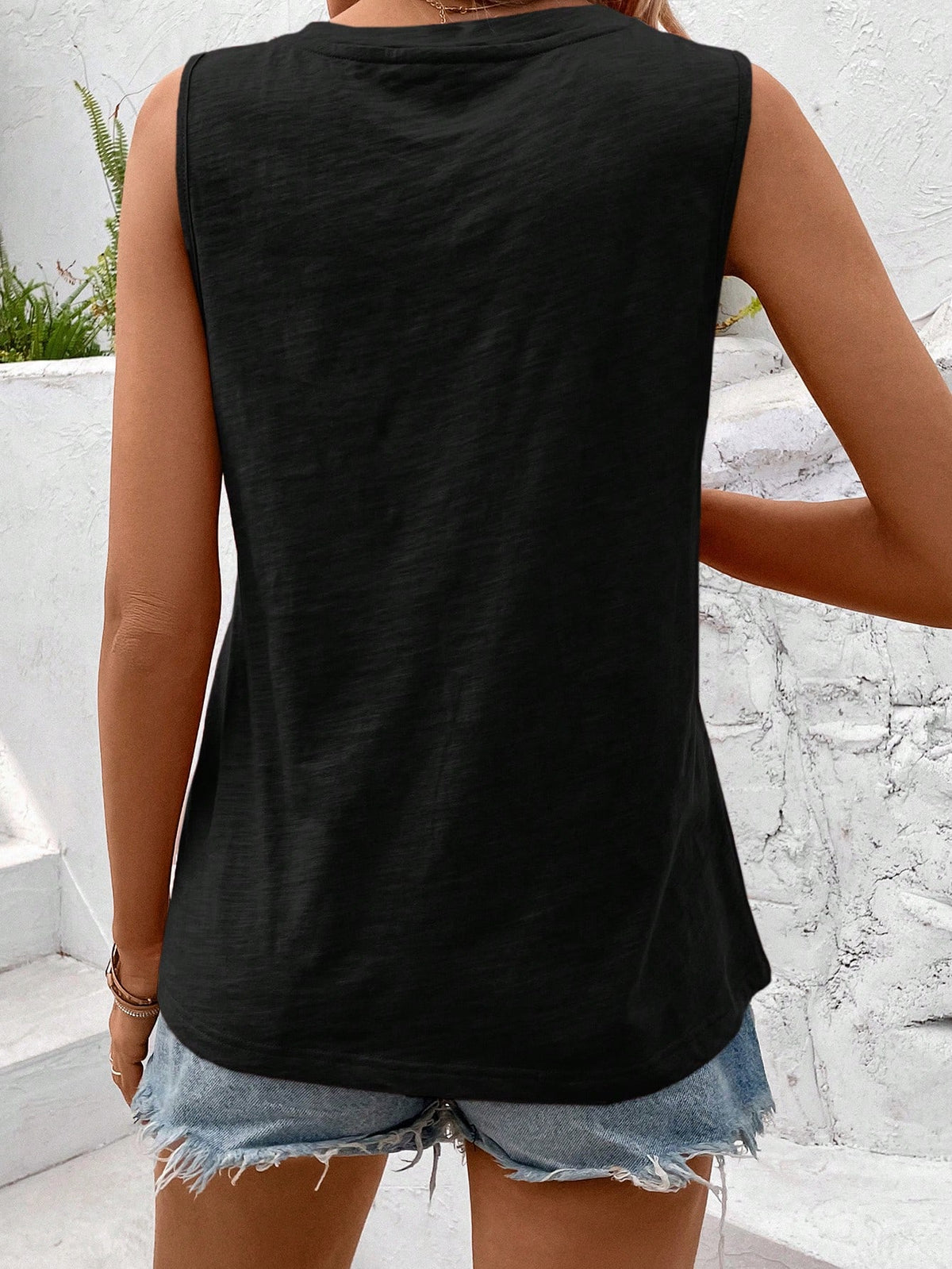 Sylviya Women's Summer Solid Color V-Neck Pocket Casual Tank Top,Casual