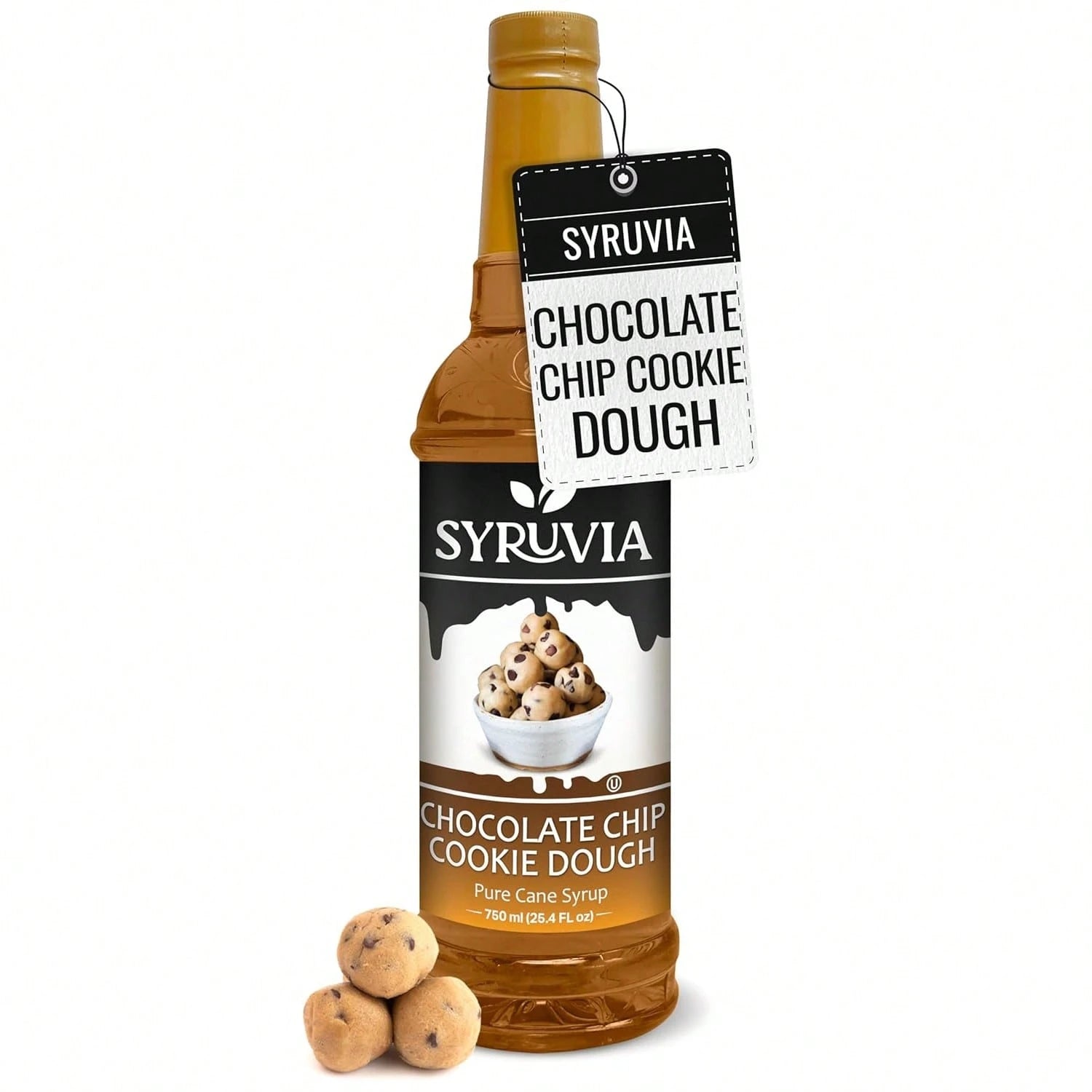 Syruvia Chocolate Chip Cookie Dough Syrup- 25.4 Fl Oz. Premium Coffee Flavoring Syrup. Kosher, And Gluten-Free. Ideal For Enhancing Drinks, Sodas, Shakes, Desserts, And More.