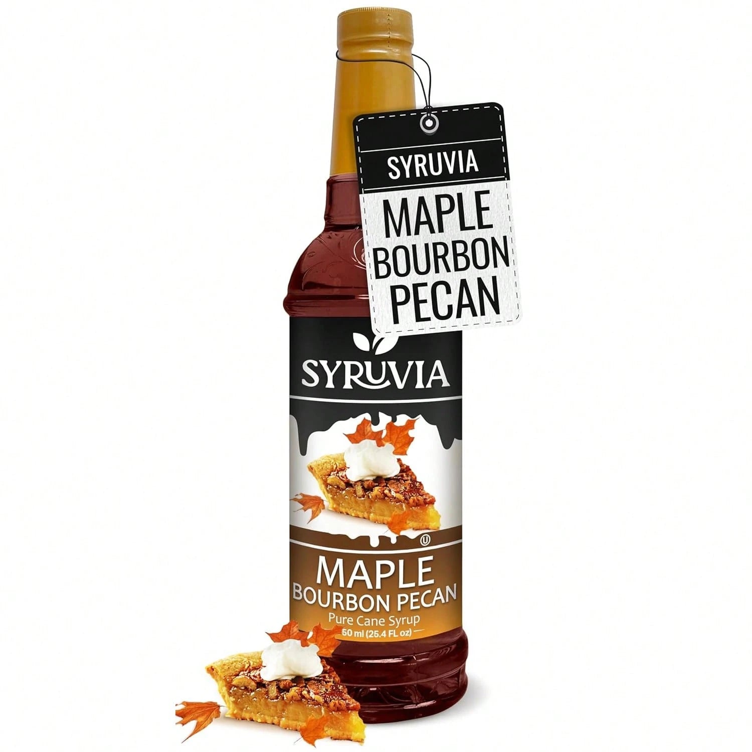 Syruvia Maple Bourbon Pecan Coffee Syrup- 25.4 Fl Oz Premium Coffee Flavoring Syrup- Kosher Coffee Syrups Perfect For Drinks, Soda, Desserts, And More, Gluten Free, No Coloring