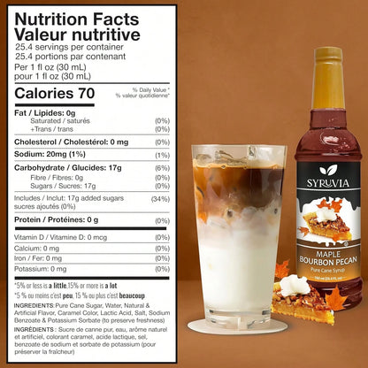 Syruvia Maple Bourbon Pecan Coffee Syrup- 25.4 Fl Oz Premium Coffee Flavoring Syrup- Kosher Coffee Syrups Perfect For Drinks, Soda, Desserts, And More, Gluten Free, No Coloring