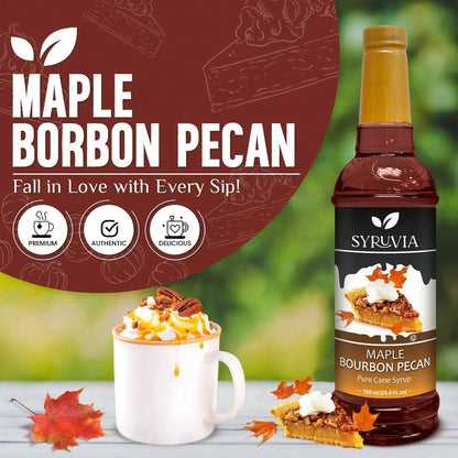 Syruvia Maple Bourbon Pecan Coffee Syrup- 25.4 Fl Oz Premium Coffee Flavoring Syrup- Kosher Coffee Syrups Perfect For Drinks, Soda, Desserts, And More, Gluten Free, No Coloring