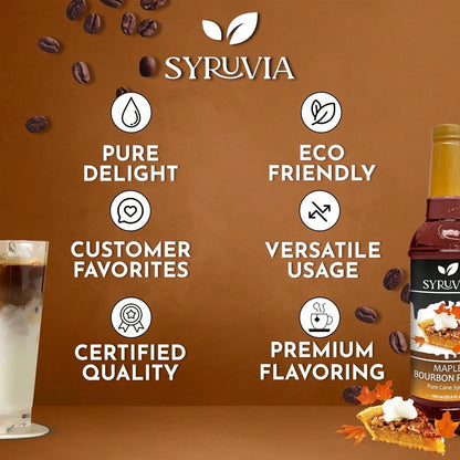 Syruvia Maple Bourbon Pecan Coffee Syrup- 25.4 Fl Oz Premium Coffee Flavoring Syrup- Kosher Coffee Syrups Perfect For Drinks, Soda, Desserts, And More, Gluten Free, No Coloring