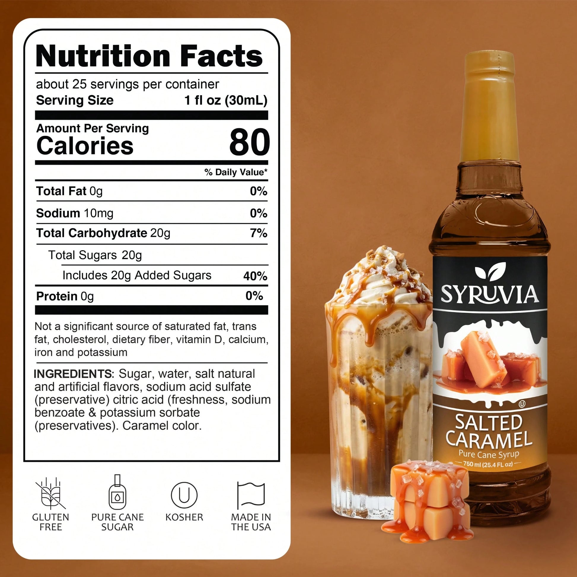Syruvia Salted Caramel Syrup For Coffee 25.4 Ounces Salted Caramel Coffee Syrup