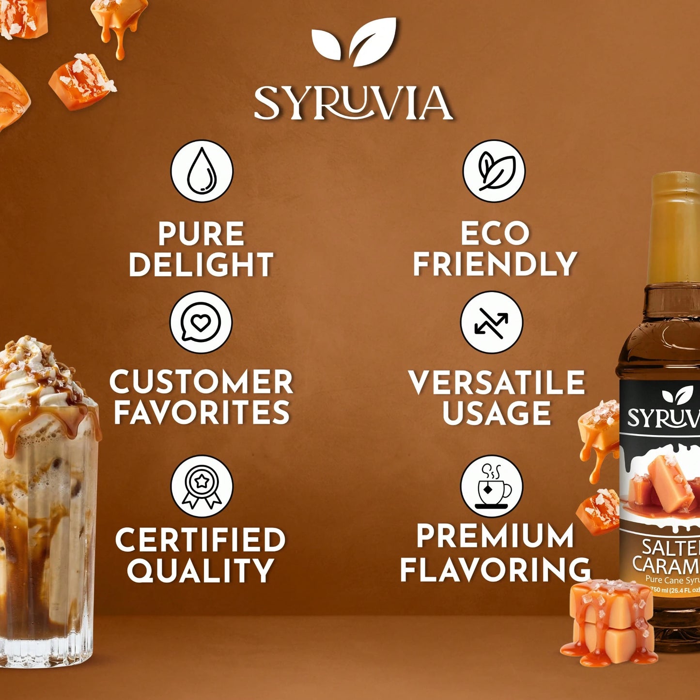 Syruvia Salted Caramel Syrup For Coffee 25.4 Ounces Salted Caramel Coffee Syrup