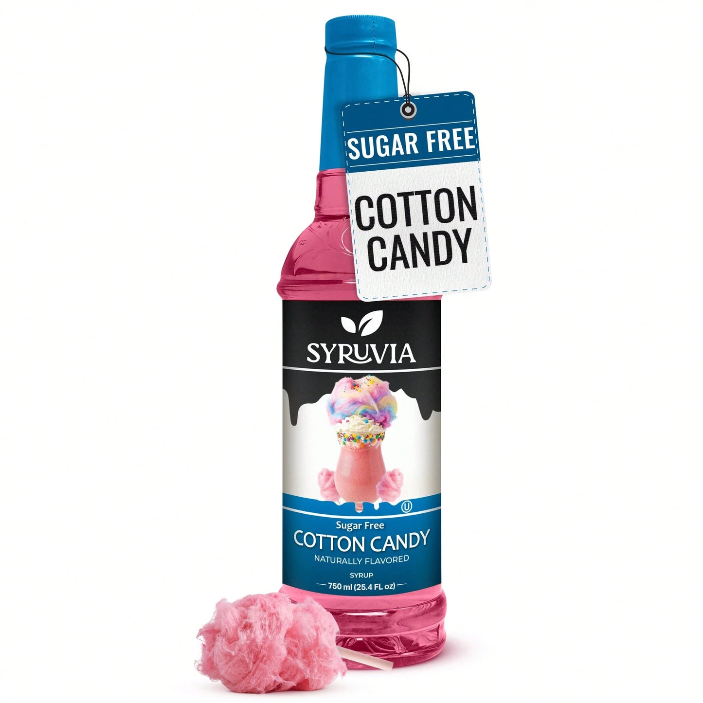 Syruvia Sugar-Free Cotton Candy Flavored Syrup- 25.4 Fl Oz Premium Flavoring Syrup- Kosher, Gluten Free, Perfect For Drinks, Soda, Shakes, Cocktails, Desserts And More.