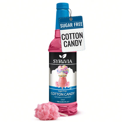 Syruvia Sugar-Free Cotton Candy Flavored Syrup- 25.4 Fl Oz Premium Flavoring Syrup- Kosher, Gluten Free, Perfect For Drinks, Soda, Shakes, Cocktails, Desserts And More.