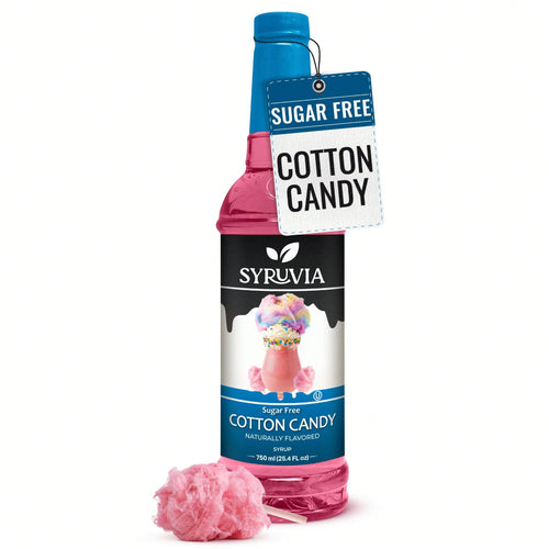 Syruvia Sugar-Free Cotton Candy Flavored Syrup- 25.4 Fl Oz Premium Flavoring Syrup- Kosher, Gluten Free, Perfect For Drinks, Soda, Shakes, Cocktails, Desserts And More.
