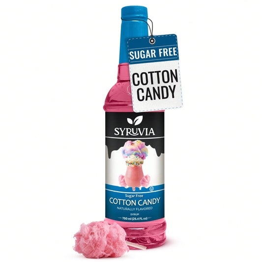 Syruvia Sugar-Free Cotton Candy Flavored Syrup- 25.4 Fl Oz Premium Flavoring Syrup- Kosher, Gluten Free, Perfect For Drinks, Soda, Shakes, Cocktails, Desserts And More.