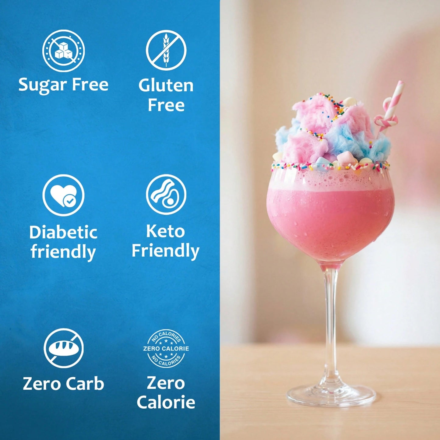 Syruvia Sugar-Free Cotton Candy Flavored Syrup- 25.4 Fl Oz Premium Flavoring Syrup- Kosher, Gluten Free, Perfect For Drinks, Soda, Shakes, Cocktails, Desserts And More.