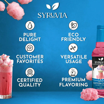 Syruvia Sugar-Free Cotton Candy Flavored Syrup- 25.4 Fl Oz Premium Flavoring Syrup- Kosher, Gluten Free, Perfect For Drinks, Soda, Shakes, Cocktails, Desserts And More.