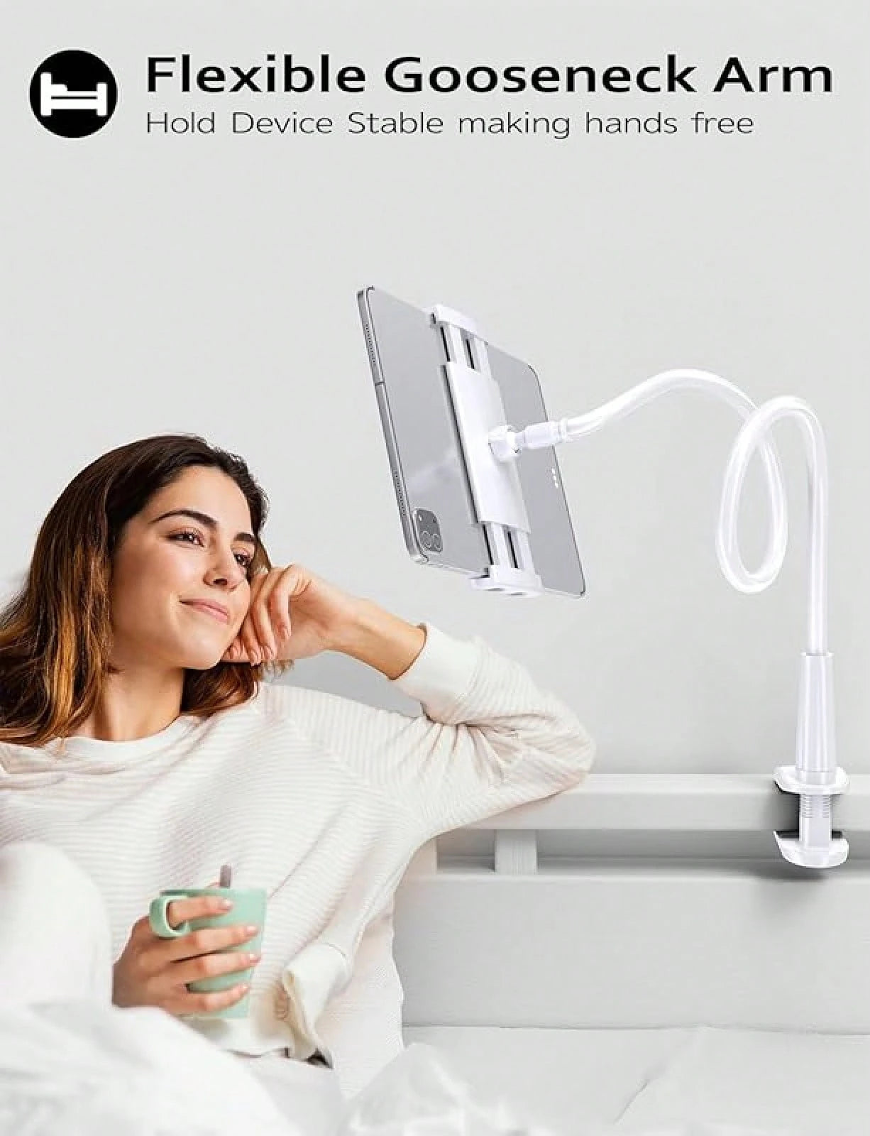 Tablet Stand Holder For Bed, Gooseneck Mount With Adjustable Flexible Arm Compatible With IPad Air Pro Mini, Tab, Kindle Other 4.7"-10.5" Compatible With IPhone, Android Phone, Gift For Birthday, Fami