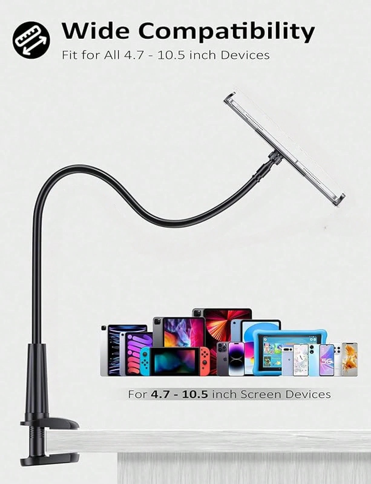 Tablet Stand Holder For Bed, Gooseneck Mount With Adjustable Flexible Arm Compatible With IPad Air Pro Mini, Tab, Kindle Other 4.7"-10.5" Compatible With IPhone, Android Phone, Gift For Birthday, Fami