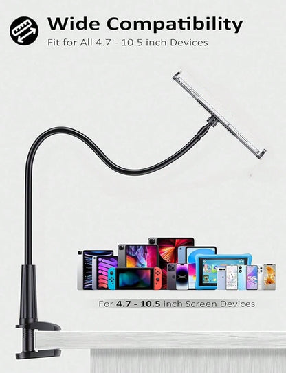 Tablet Stand Holder For Bed, Gooseneck Mount With Adjustable Flexible Arm Compatible With IPad Air Pro Mini, Tab, Kindle Other 4.7"-10.5" Compatible With IPhone, Android Phone, Gift For Birthday, Fami