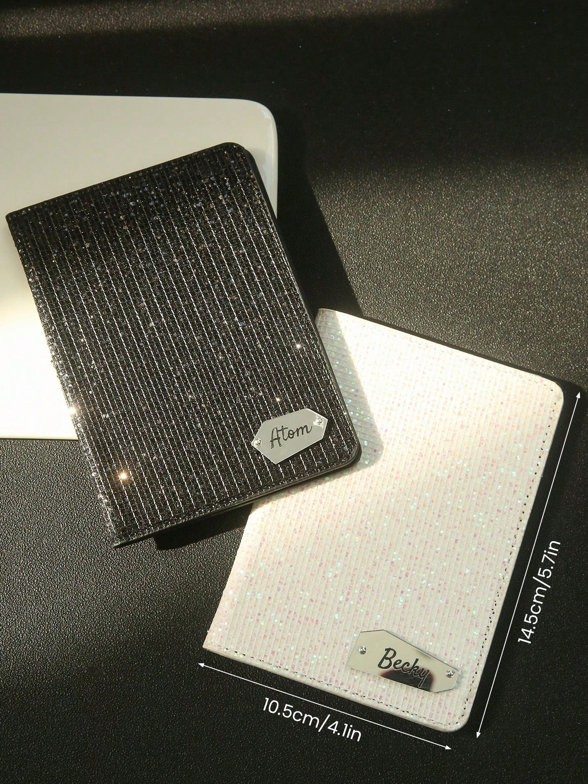 Takeoak Personalized Name Passport Holder With Disco Ball Sequins, Custom Mirror Name Tag Travel Document Card Holder, Protection