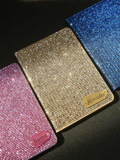 Takeoak Personalized Name Passport Holder With Disco Ball Sequins, Custom Mirror Name Tag Travel Document Card Holder, Protection