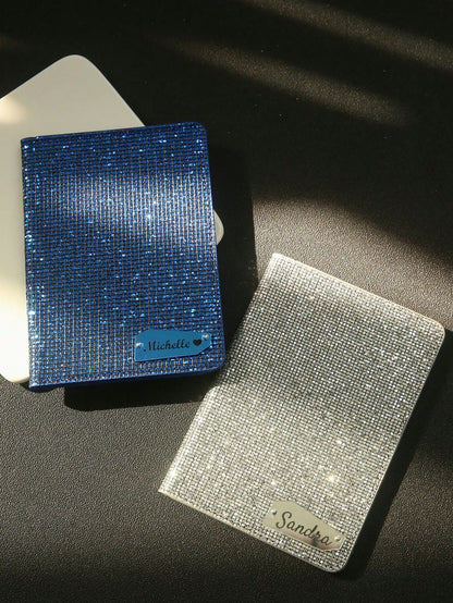 Takeoak Personalized Name Passport Holder With Disco Ball Sequins, Custom Mirror Name Tag Travel Document Card Holder, Protection