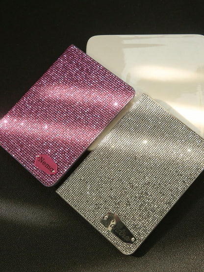 Takeoak Personalized Name Passport Holder With Disco Ball Sequins, Custom Mirror Name Tag Travel Document Card Holder, Protection