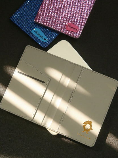 Takeoak Personalized Name Passport Holder With Disco Ball Sequins, Custom Mirror Name Tag Travel Document Card Holder, Protection