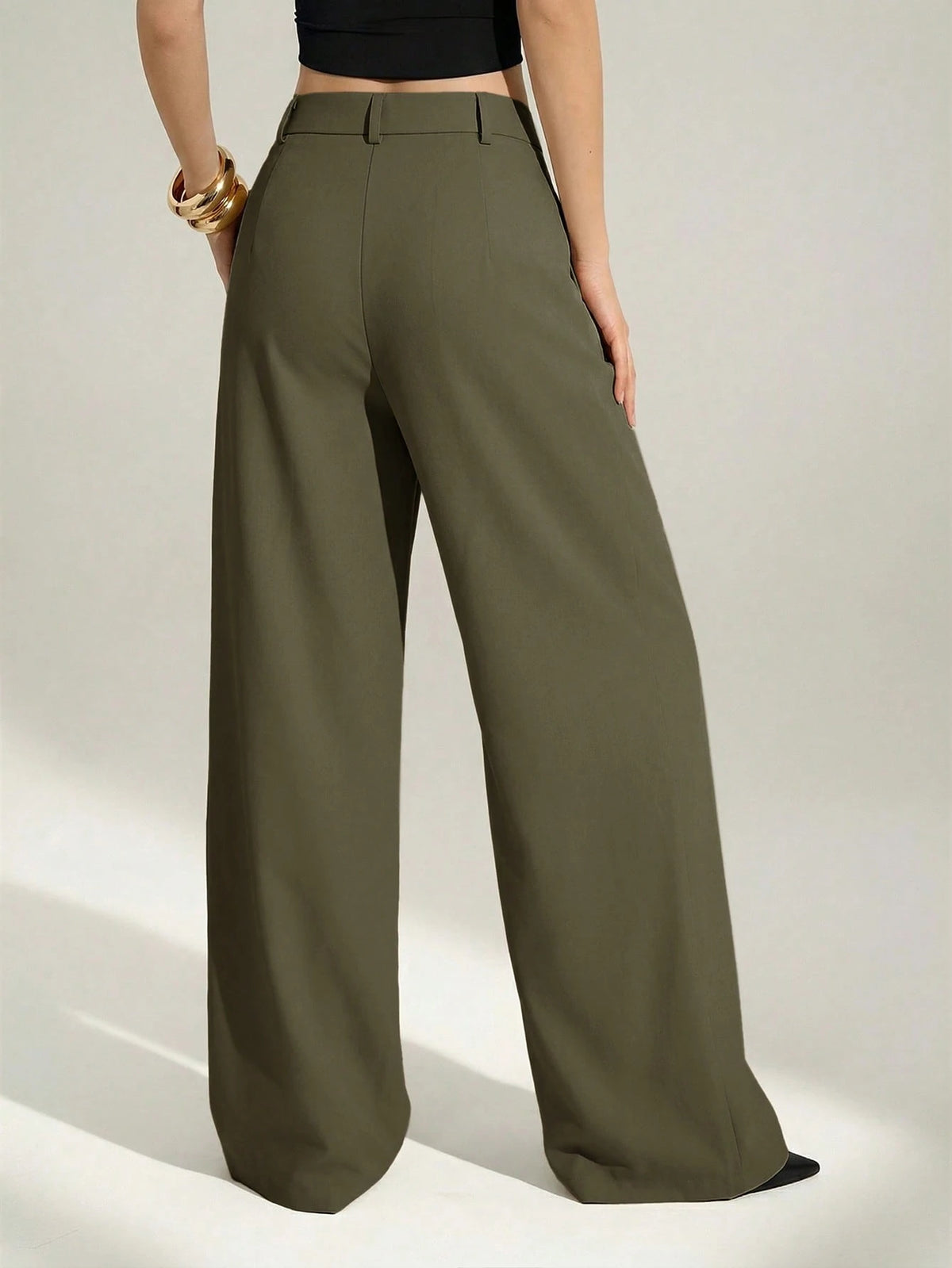 Tall Olive Green Summer Elegant Office Women's High Waist Pleated Wide Leg Pants,Old Money Business Casual Loose Trousers,Chic Tailored Work Pants, Tall Women