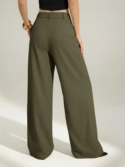 Tall Olive Green Summer Elegant Office Women's High Waist Pleated Wide Leg Pants,Old Money Business Casual Loose Trousers,Chic Tailored Work Pants, Tall Women