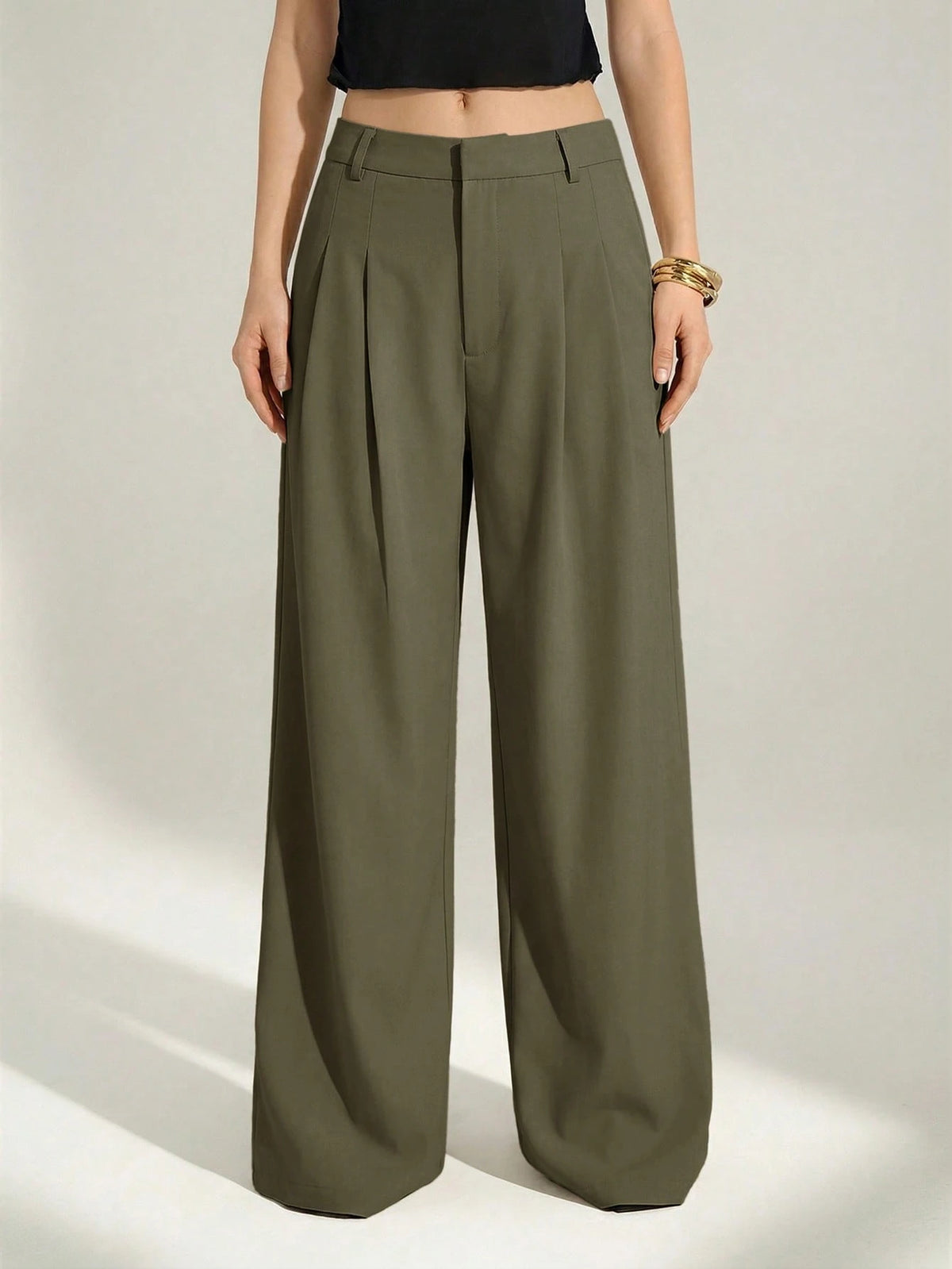 Tall Olive Green Summer Elegant Office Women's High Waist Pleated Wide Leg Pants,Old Money Business Casual Loose Trousers,Chic Tailored Work Pants, Tall Women