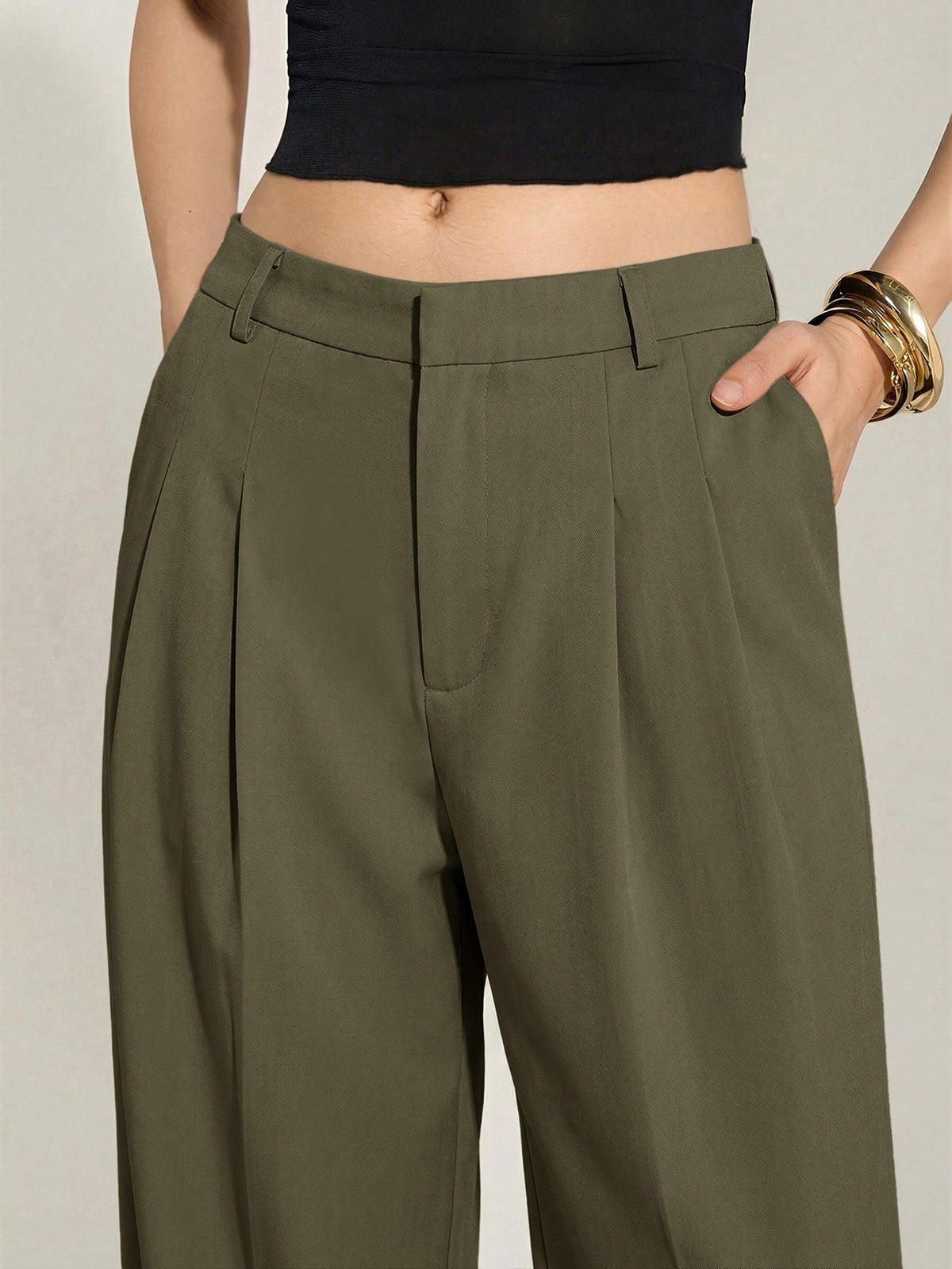 Tall Olive Green Summer Elegant Office Women's High Waist Pleated Wide Leg Pants,Old Money Business Casual Loose Trousers,Chic Tailored Work Pants, Tall Women
