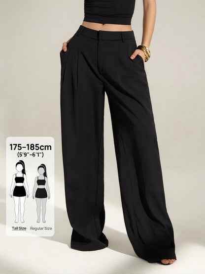 Tall Olive Green Summer Elegant Office Women's High Waist Pleated Wide Leg Pants,Old Money Business Casual Loose Trousers,Chic Tailored Work Pants, Tall Women