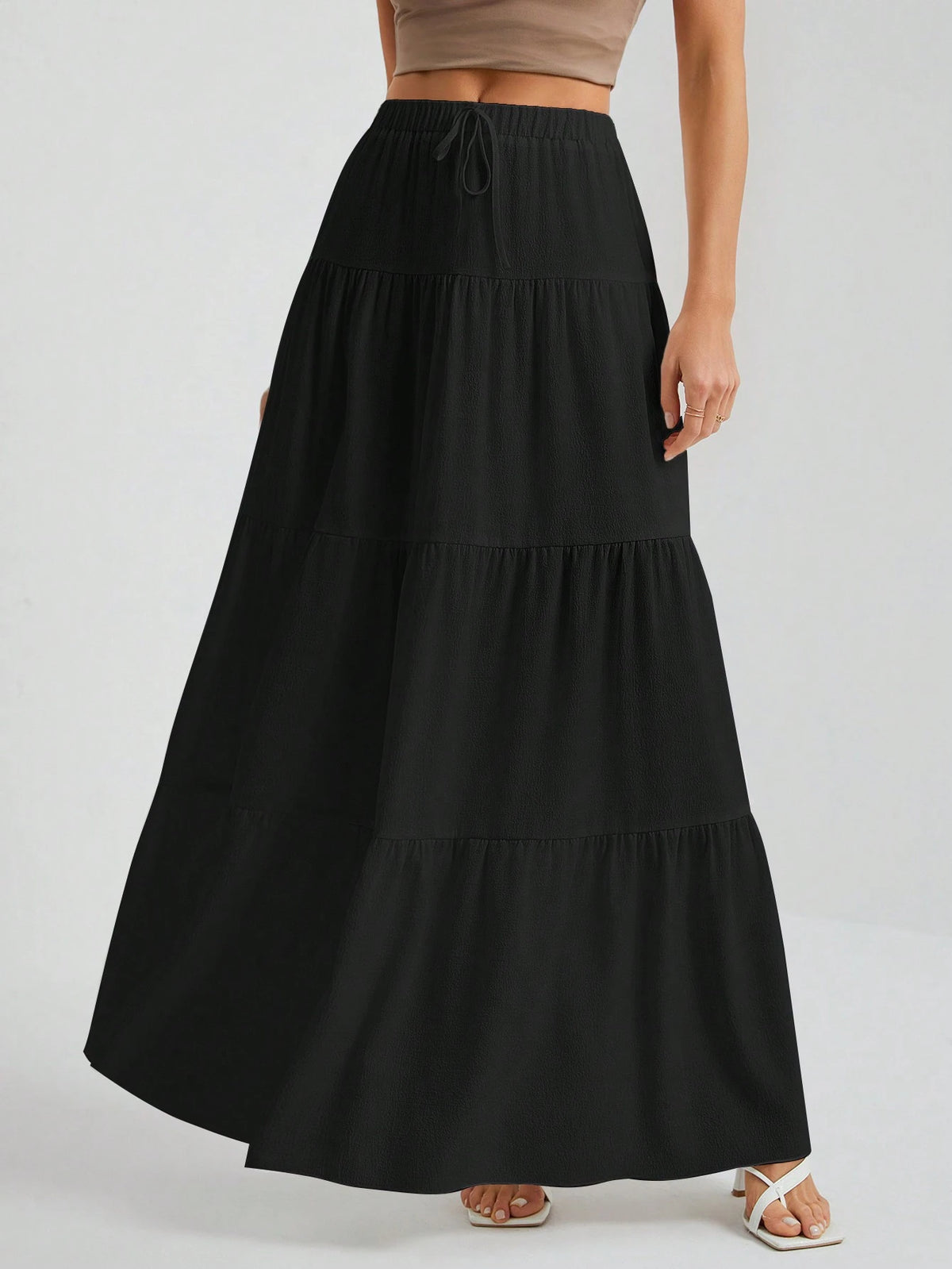 Tall White Woven Women's Large Hem White Lining Skirt, Suitable For Vacation And Going Out, Tall Women