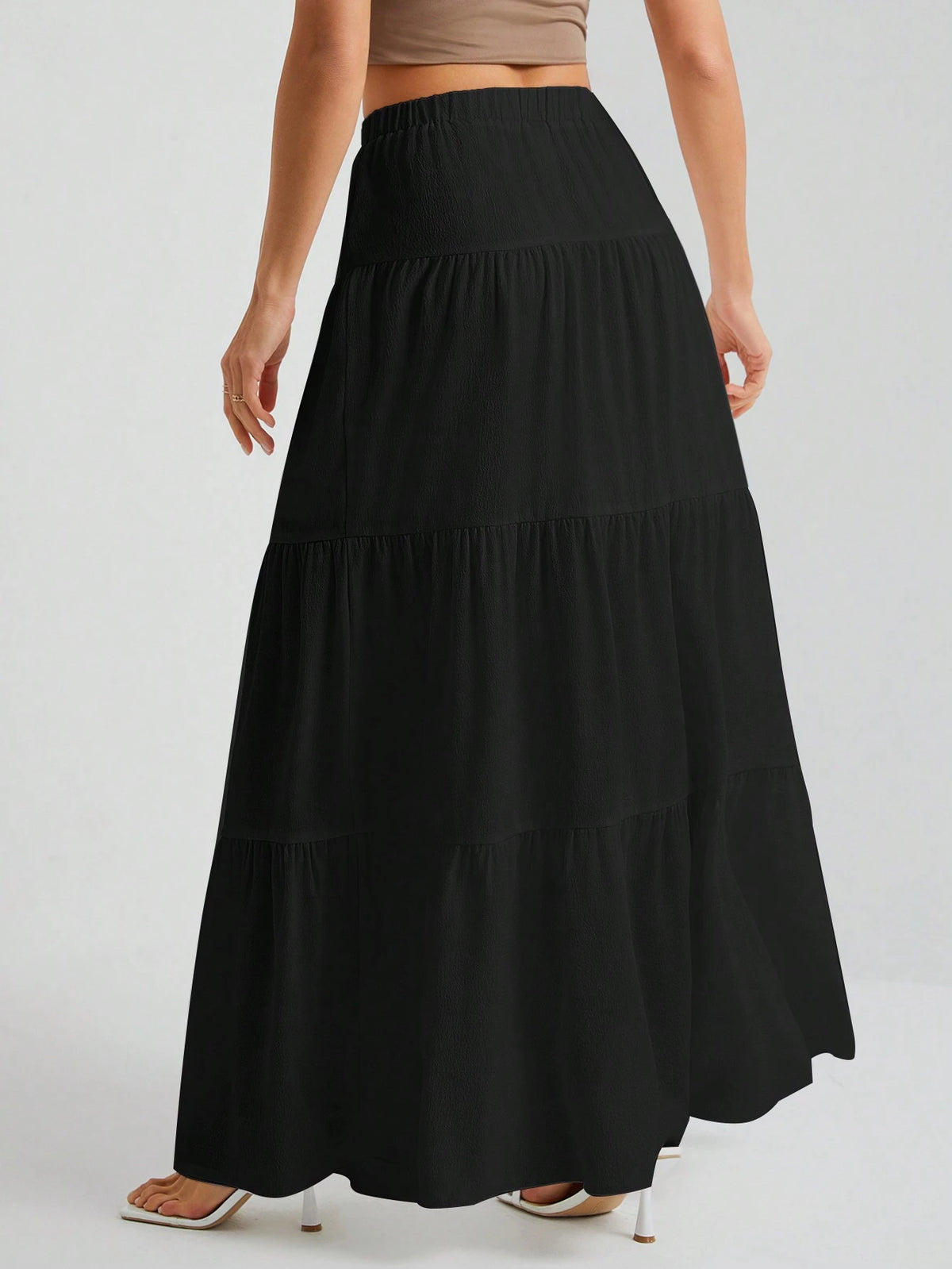 Tall White Woven Women's Large Hem White Lining Skirt, Suitable For Vacation And Going Out, Tall Women