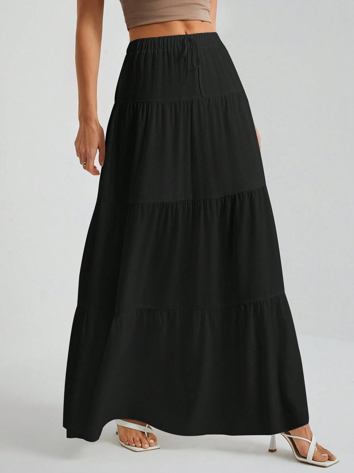 Tall White Woven Women's Large Hem White Lining Skirt, Suitable For Vacation And Going Out, Tall Women