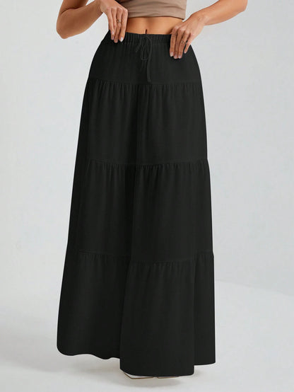 Tall White Woven Women's Large Hem White Lining Skirt, Suitable For Vacation And Going Out, Tall Women