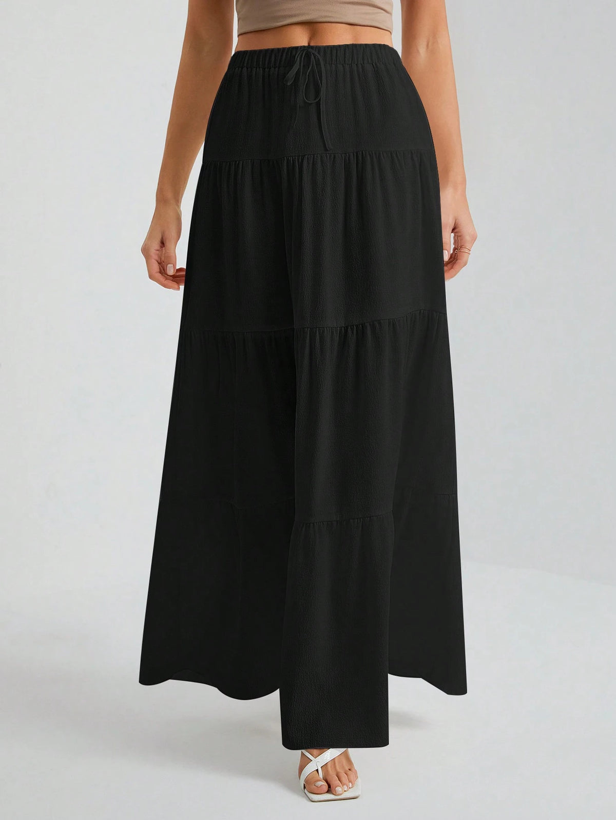 Tall White Woven Women's Large Hem White Lining Skirt, Suitable For Vacation And Going Out, Tall Women