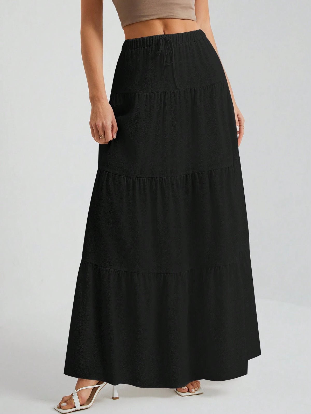 Tall White Woven Women's Large Hem White Lining Skirt, Suitable For Vacation And Going Out, Tall Women