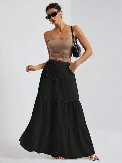 Tall White Woven Women's Large Hem White Lining Skirt, Suitable For Vacation And Going Out, Tall Women