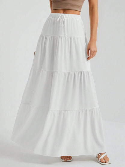 Tall White Woven Women's Large Hem White Lining Skirt, Suitable For Vacation And Going Out, Tall Women