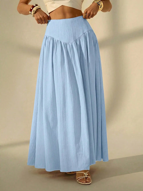 Tall Women's Solid Color Pleated Casual Boho Vacation Skirt, Tall Women Light Blue Autumn Beach