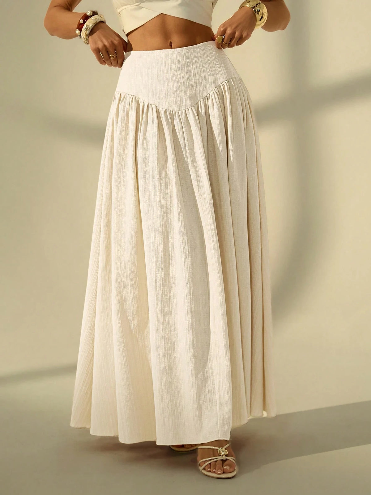 Tall Women's Solid Color Pleated Casual Boho Vacation Skirt, Tall Women Light Blue Autumn Beach
