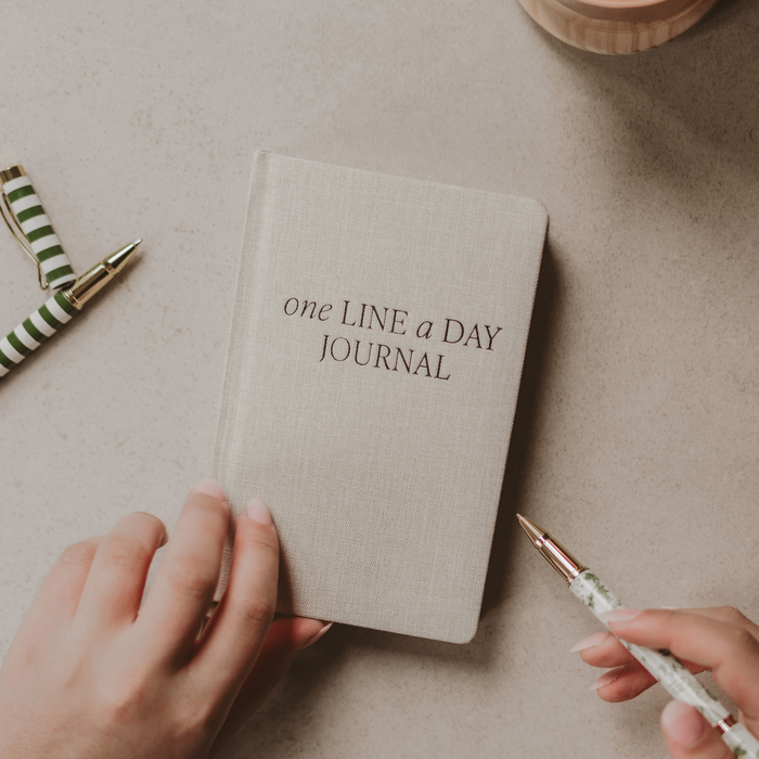 Tan One Line A Day Fabric Journal - Stationery Gifts