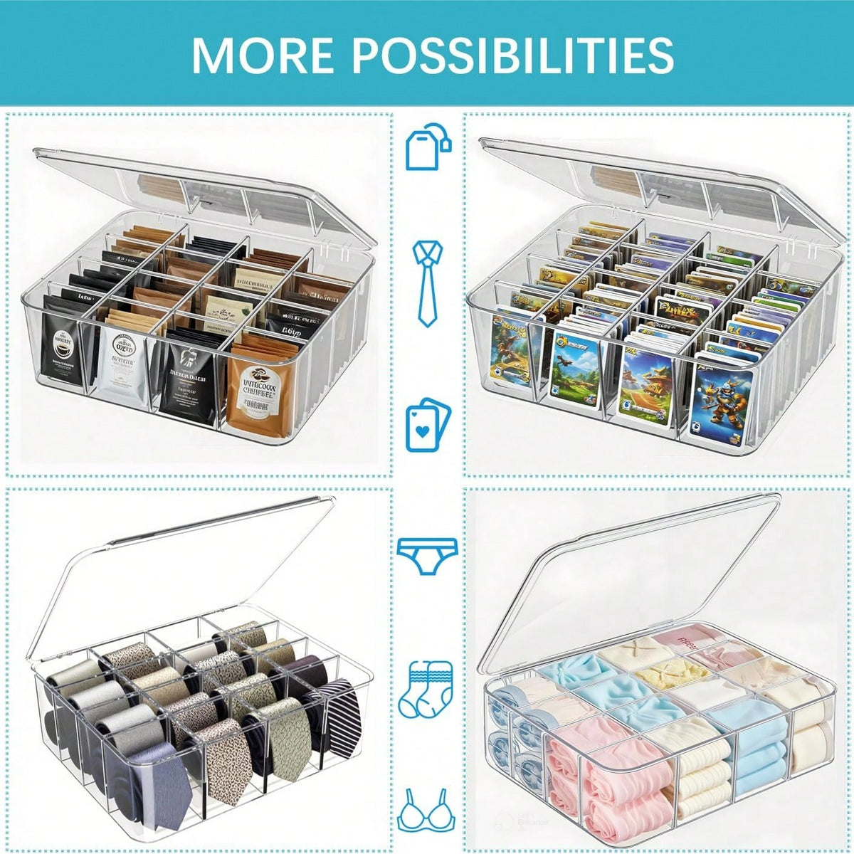 Tea Bags Organizer: Large Tea Bag Holder Organizer With Lid, Acrylic Drink Packets Storage For Cabinet, Counter, Countertop, Drink Packets Caddy For 16 Different Types