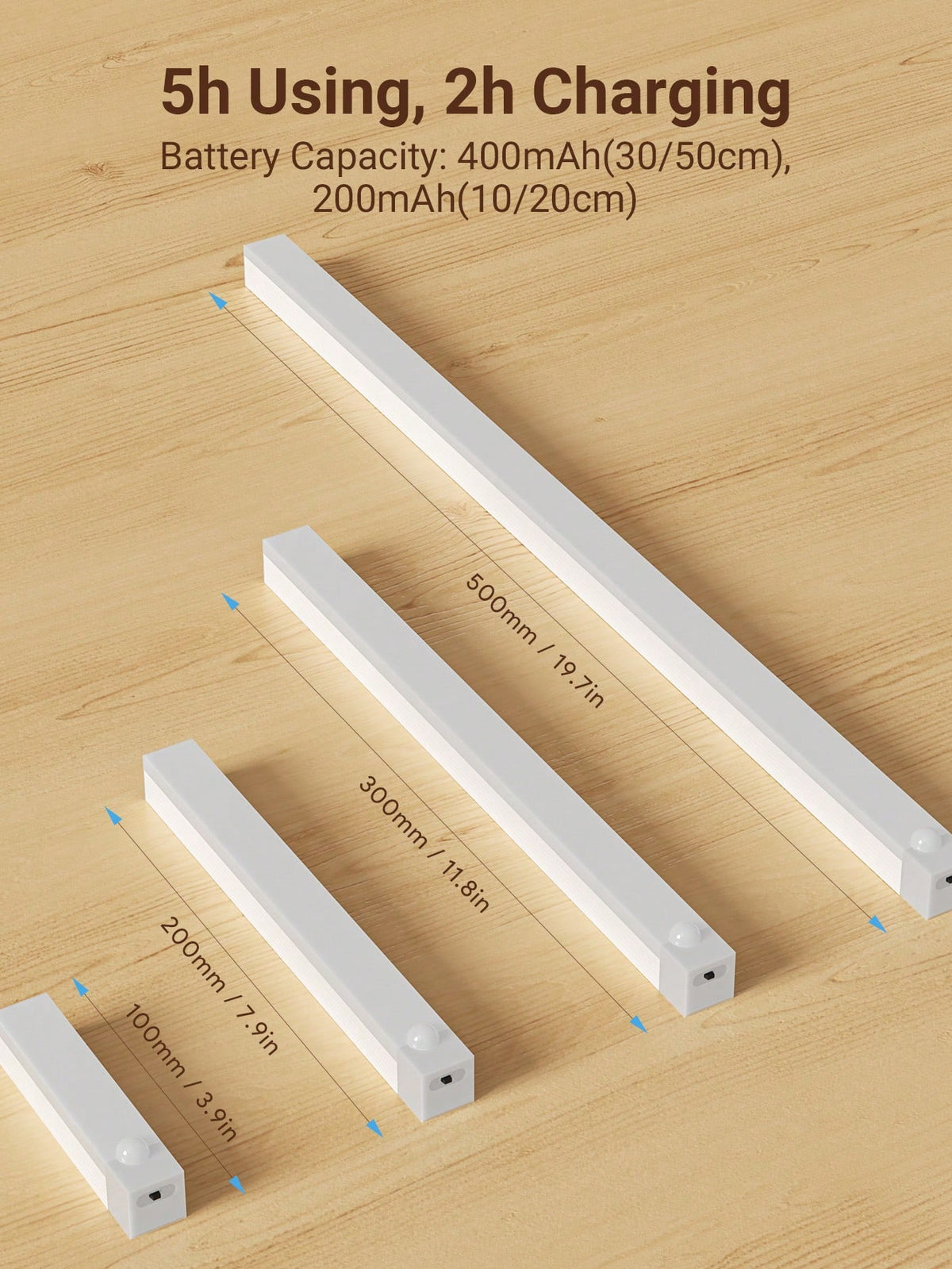 Teckwe 1pc LED Wireless Motion Sensor Cabinet Light, Magnetic USB Rechargeable Night Light (10/20/30/50cm) For Lighting In Kitchen, Bedroom, Cabinet, Wardrobe, Stairs, Hallway