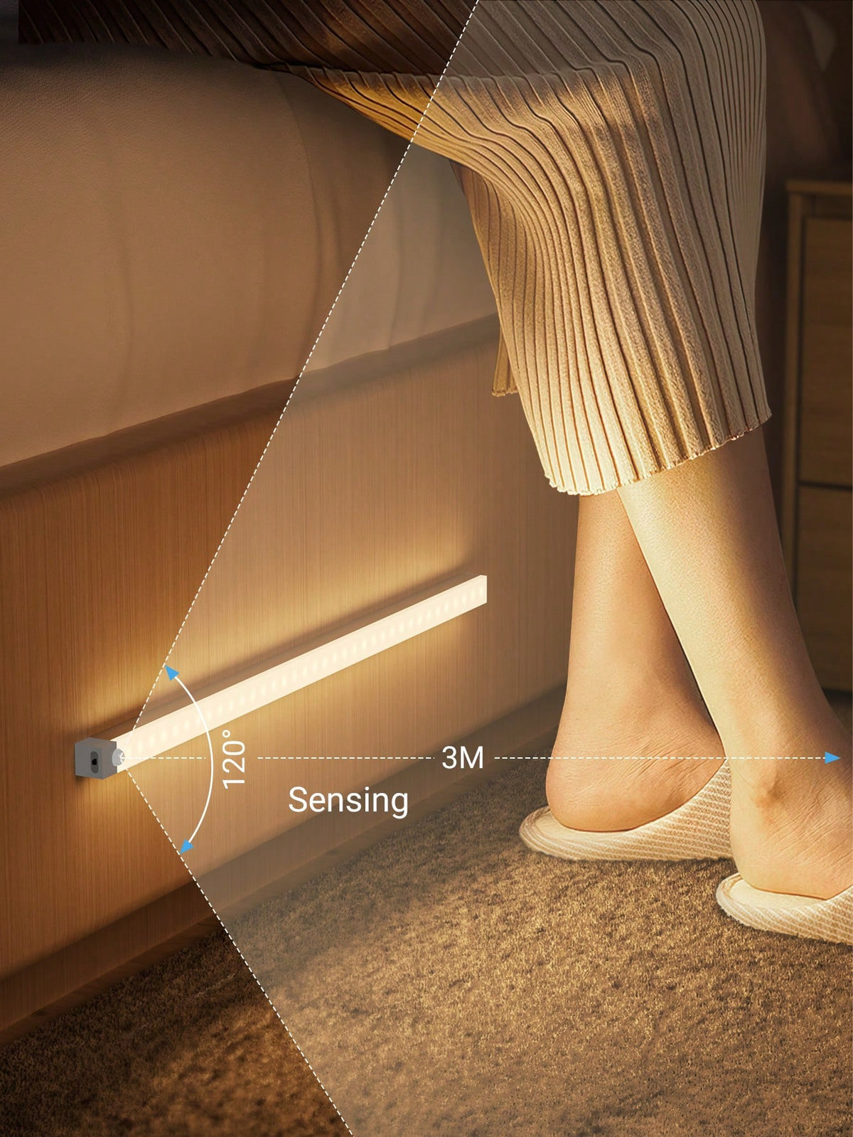 Teckwe 1pc LED Wireless Motion Sensor Cabinet Light, Magnetic USB Rechargeable Night Light (10/20/30/50cm) For Lighting In Kitchen, Bedroom, Cabinet, Wardrobe, Stairs, Hallway