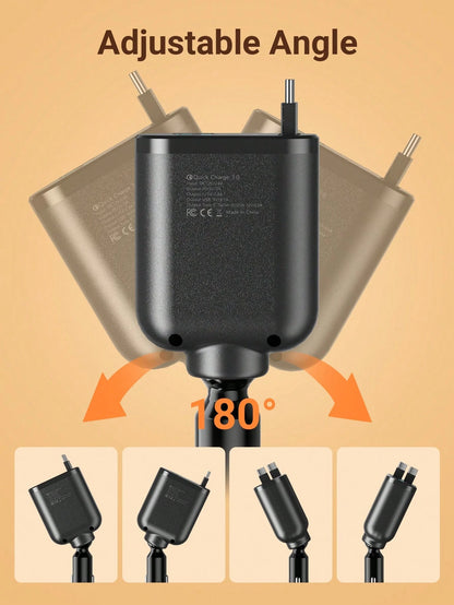 Teckwe Retractable Car Charger With Digital Display, 5 In 1 Fast Car Phone Charger With 2 PD Ports, 2 Retractable Cables And USB Car Charger Compatible With Iphone 16/15/14/13/12, Compatible With Gala