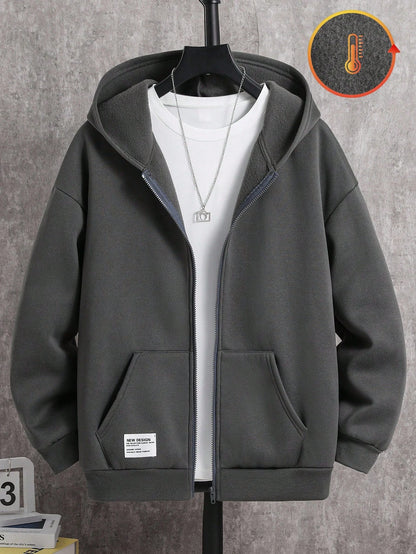 Teen Boys' Oversized Gray Zip Up Hoodie Sweatshirt Autumn Jacket,Casual Collegiate Style Soft Fabric For Winter,Streetwear,Graduation,Back-To-School