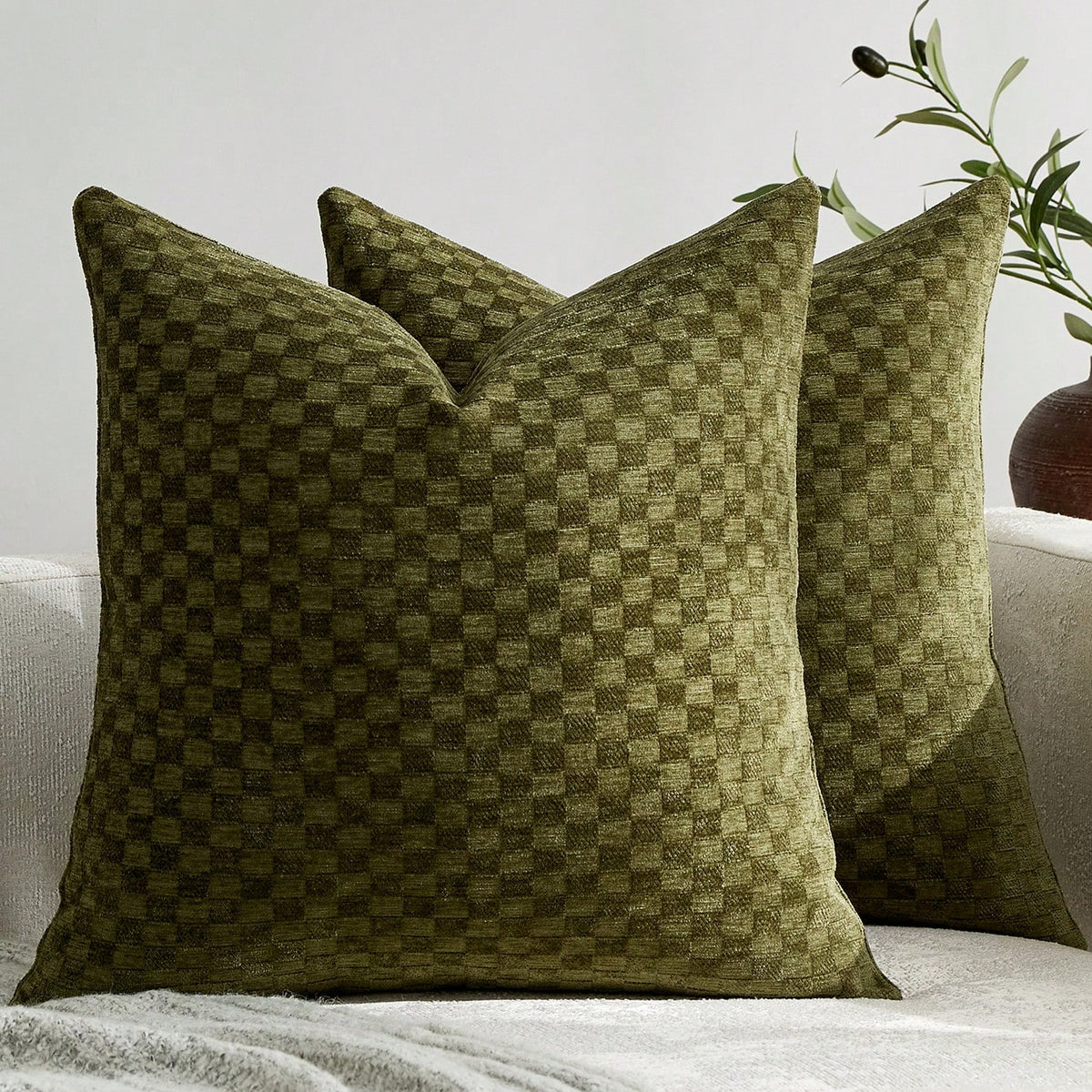 Textured Checkered Throw Pillow Cover, Neutral Beige Square Decorative Cushion Case, Soft Woven Pillowcase For Sofa, Couch, Bed, Living Room And Bedroom Decor, 18x18 Inch