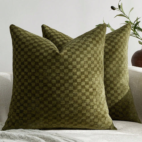 Textured Checkered Throw Pillow Cover, Neutral Beige Square Decorative Cushion Case, Soft Woven Pillowcase For Sofa, Couch, Bed, Living Room And Bedroom Decor, 18x18 Inch