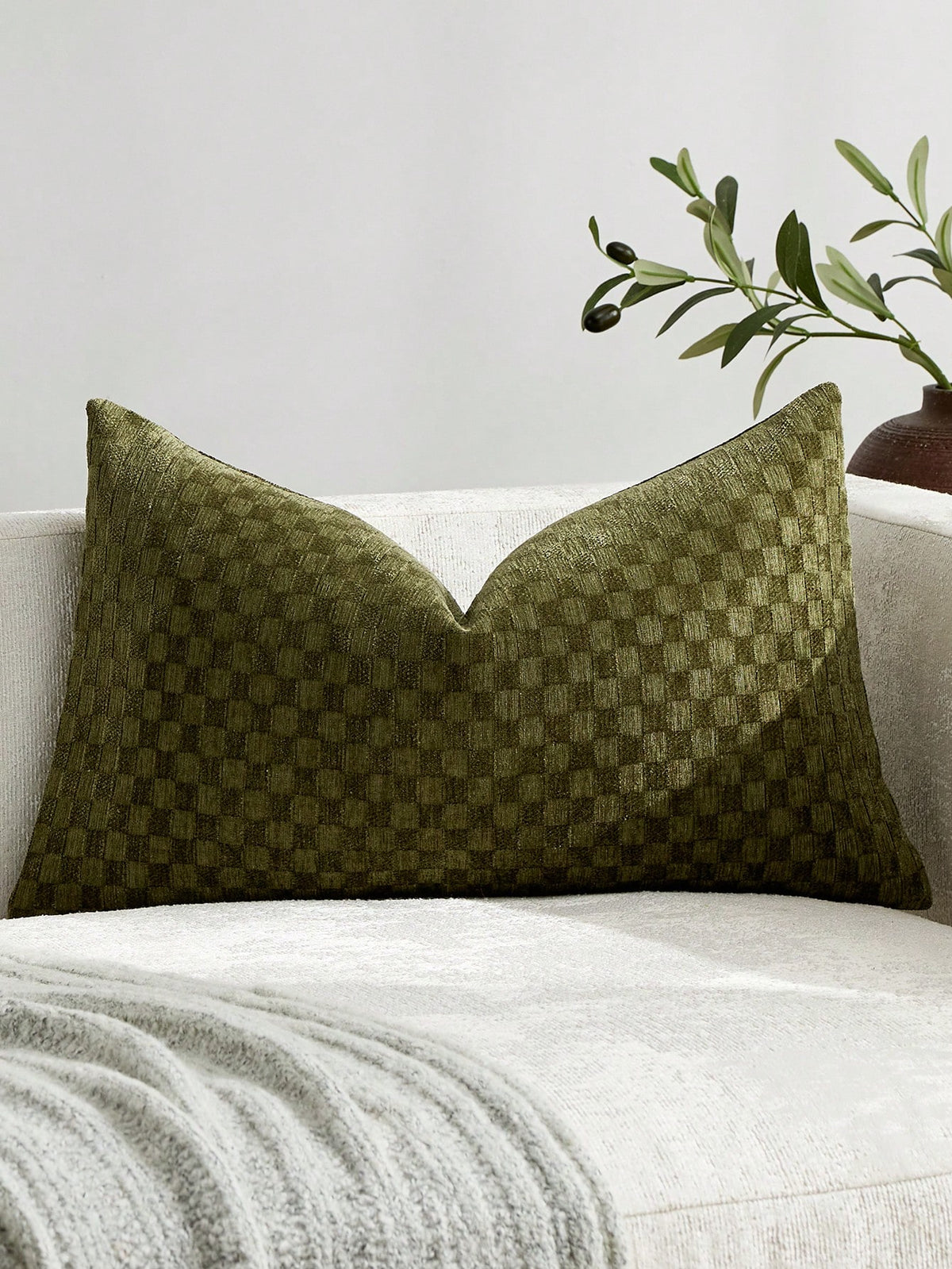 Textured Checkered Throw Pillow Cover, Neutral Beige Square Decorative Cushion Case, Soft Woven Pillowcase For Sofa, Couch, Bed, Living Room And Bedroom Decor, 18x18 Inch