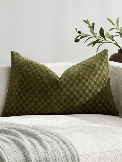 Textured Checkered Throw Pillow Cover, Neutral Beige Square Decorative Cushion Case, Soft Woven Pillowcase For Sofa, Couch, Bed, Living Room And Bedroom Decor, 18x18 Inch