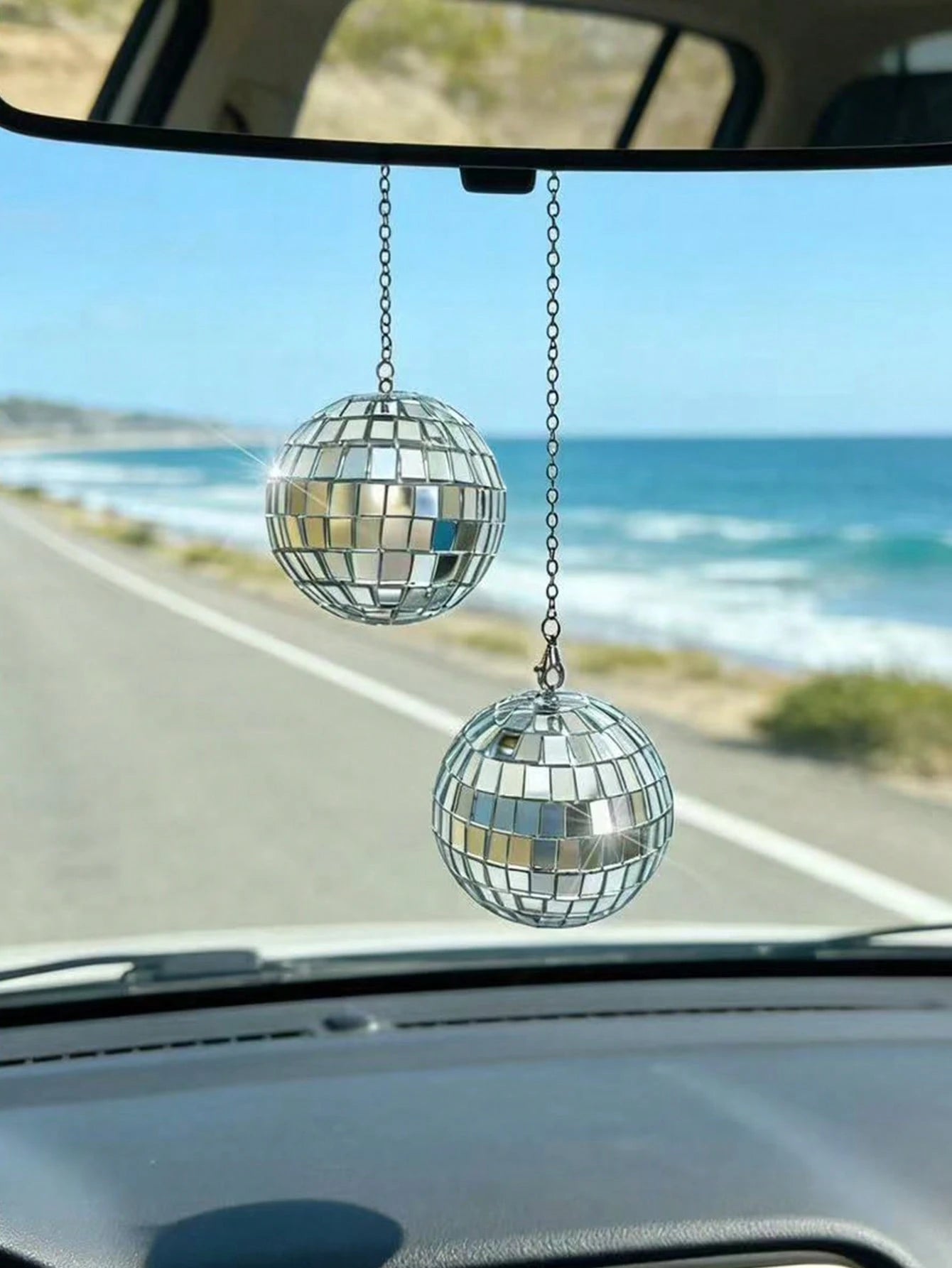 This Disco Ball Car Interior Hanging Decor Is An Eye-Catching Accessory That Will Emit Colorful Sparkles In The Sunlight.