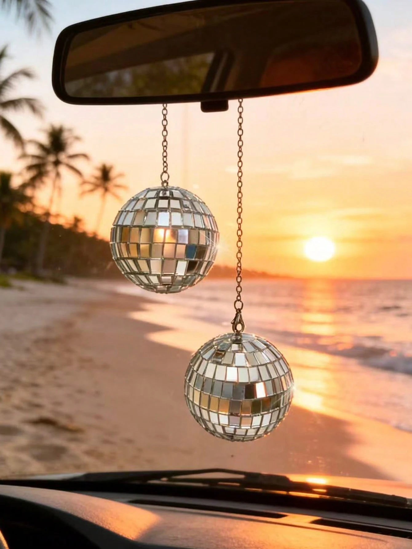 This Disco Ball Car Interior Hanging Decor Is An Eye-Catching Accessory That Will Emit Colorful Sparkles In The Sunlight.
